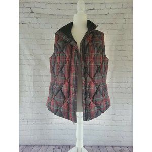 EDDIE BAUER Goose Down Vest Classic Plaid Tartan Zip Front Puffer Women Large